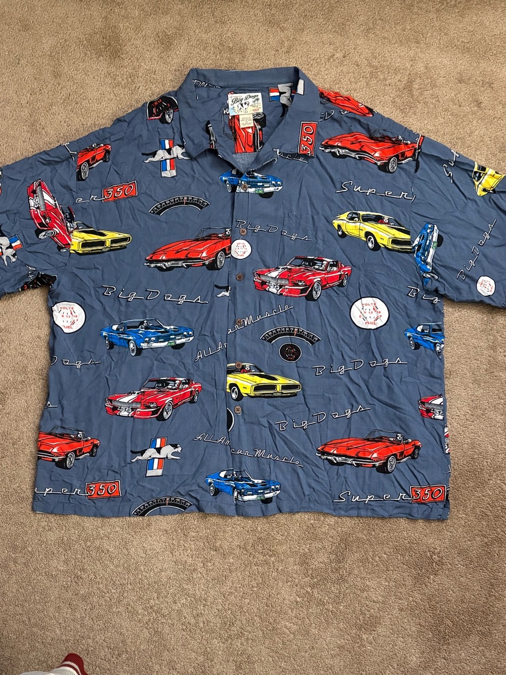 Big Dogs Mens 3X Short Sleeve Button Up Shirt All American Muscle Cars Vintage